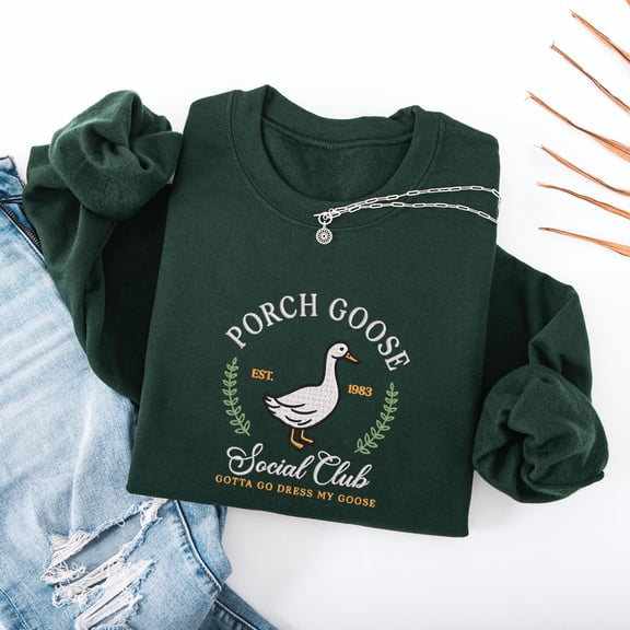 Embroidered Porch Goose Social Club Sweatshirt, Funny Goose Shirt, Goose Lover Gift, Silly Goose Tee, Social Club Hoodie, Trending Gift