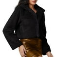 thumbnail image 4 of LWavelet Glitzy Fuzzy Hooded Cropped Jacket Women Cozy Party Night Out Winter Trendy Casual Outerwear Black S, 4 of 7