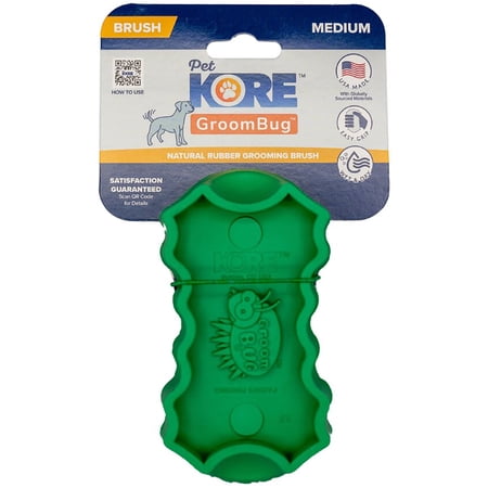 PetKORE: GroomBug - Dog, Medium - Green Deshedding Brush, Rubber Grooming Tool, Sooth & Massage, Pet Hair Removal, Bath Squeegee, Coat & Skin Care