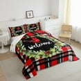 thumbnail image 3 of jejeloiu Merry Christmas Queen Comforter Set,Cardinal Bird Bedding Sets,Ren Geometric Plaid Bedding Comforter Set,Luxury Bedroom Decor Reversible,3 Pieces, 3 of 8
