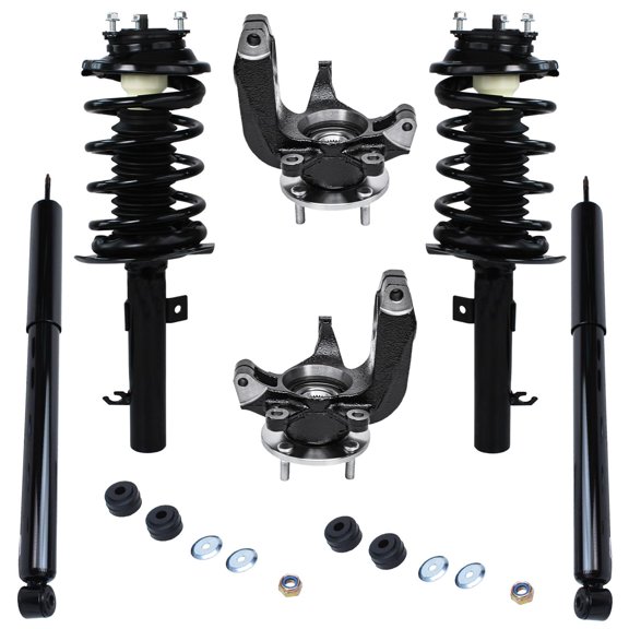 Detroit Axle - Front Steering Knuckles & Wheel Hub Bearing Struts w/Coil Spring Rear Shock Absorbers Replacement for 2006-2007 Ford Focus