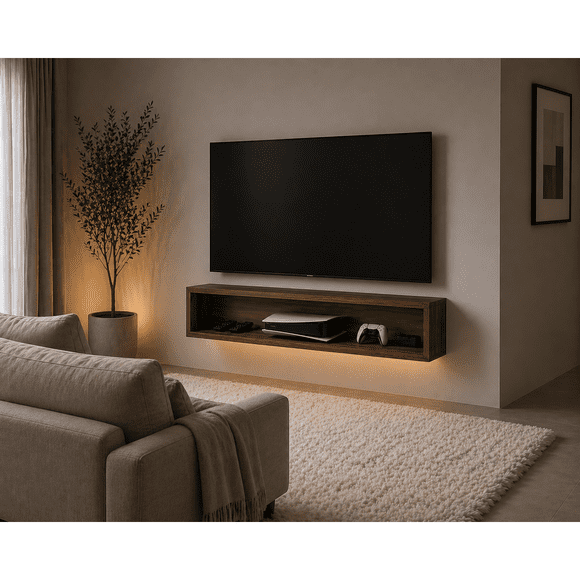 Mueble De Tv Flotante Mdf Pared Minimalista Cafe 100cm