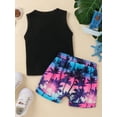 thumbnail image 6 of PaerPade 2-Piece Toddler Boys Summer Shorts Outift Tropical Print Round Neck Sleeveless Tops Drawstring Elastic Waistband Shorts 0-24Months 2T 3T, 6 of 10