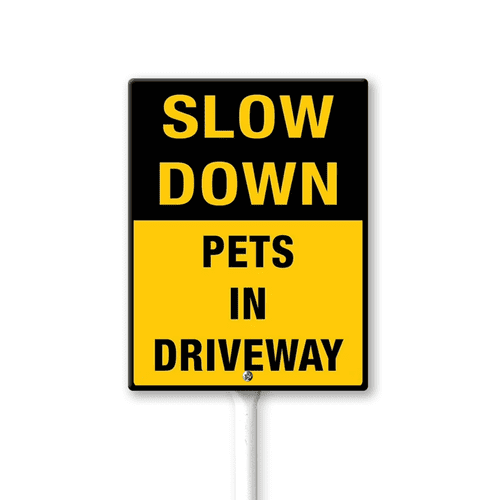 Eveokoki Slow Down Pets In Driveway Sign with Metal Stake -7x8.8inch Lawn Sturdy Aluminum Signs for Outdoor Use Waterproof Signs Outside Decor for Lawn Yard Garden