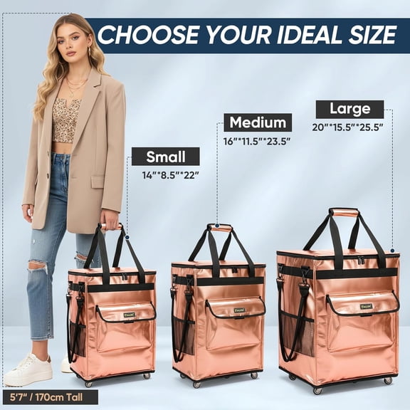 Reusable Grocery Bags on Wheels, Rolling Tote Bag, Shopping Trolley, Large Backpack Shopping Carts for Groceries