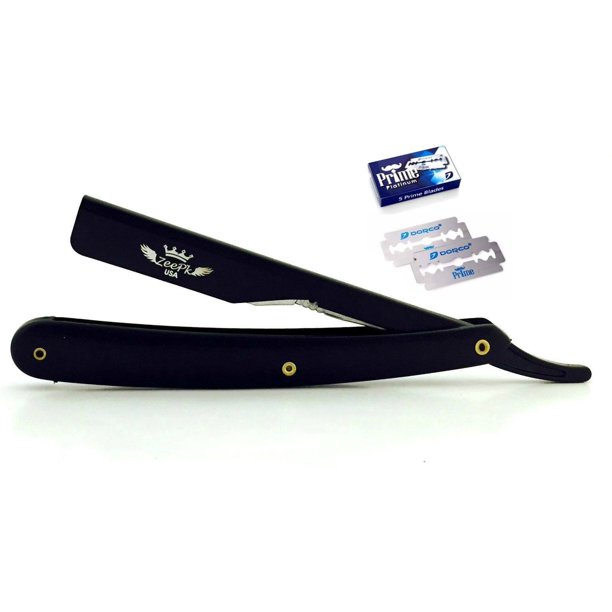 STRAIGHT RAZOR BARBER KNIFE NAVAJA BLACK MATTE 10 DORCO PRIME FACIAL