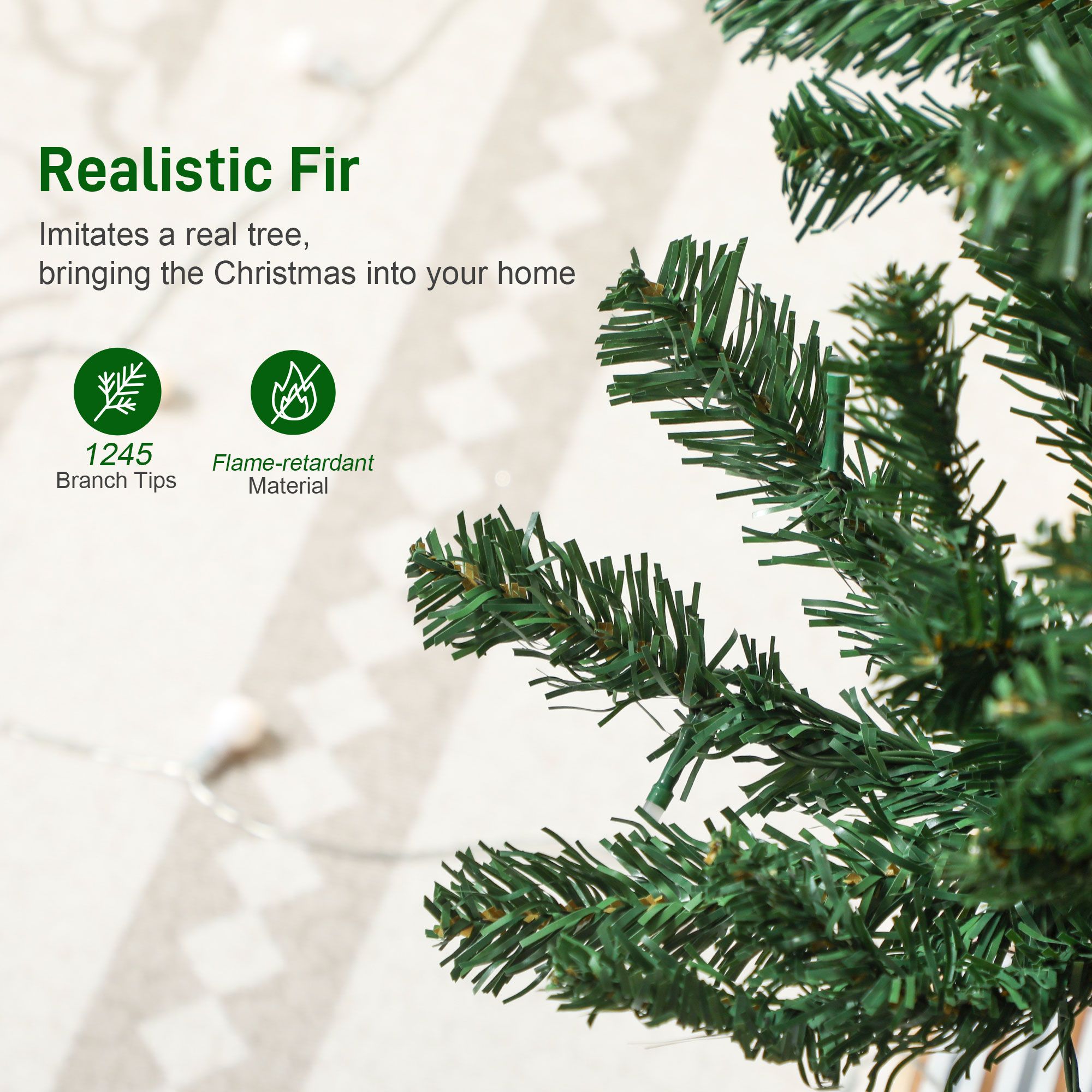7 ft Artificial Christmas Tree with 350 LED Lights, Remote, Hinged Slim Fir, Daily Timer, 1245 Tips, Indoor Use