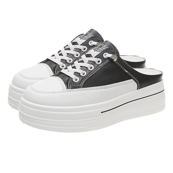 CHWshoes Women's Canvas Mule Sneakers Slip on Platform Shoes Comfortable Breathable Casual Indoor Outdoor Black Size 37