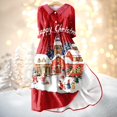 thumbnail image 2 of Christmas Dresses for Women Ladies Fashion Christmas Print Lapel Button-Down Seven-Quarter Cuff Strap-Up Dress with Merry Christmas for Christmas Party,Vermilion,3XL, 2 of 5