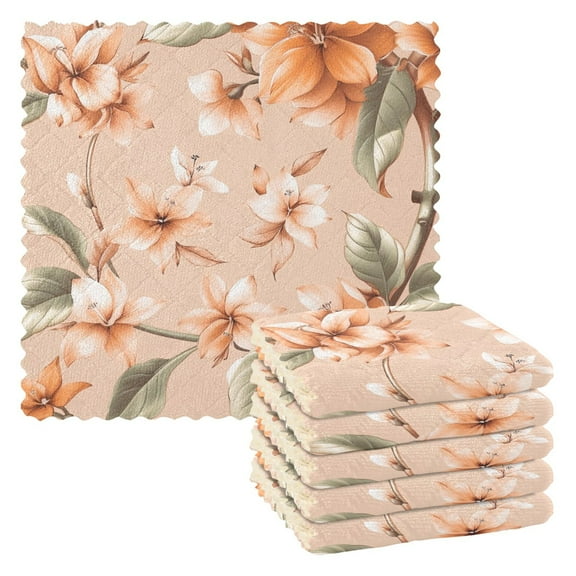 Orange Flower and Leave Kitchen Cloth Dish Towels for Drying Washing Absorbent Dish Rags 6 Pack
