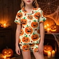 thumbnail image 1 of CAUYDY Girls Halloween Satin Pajamas Set Button Down 2 Piece Pjs Shorts Set Loungewear Sets Sleepwear,2-3 Y, 1 of 2