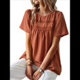 thumbnail image 2 of Blusas de Verano para Mujer, Cuello Redondo, Corta, Blusas Casuales de con Dobladillo de Encaje Fluido, Ropa de Moda 2025 Marrón L, 2 of 10