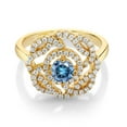 thumbnail image 2 of Gem Stone King 18K Yellow Gold Plated Silver Round Persian Blue Moissanite Flower Blossom Ring for Women (1.53 Cttw, Gemstone Birthstone, Size 9), 2 of 4