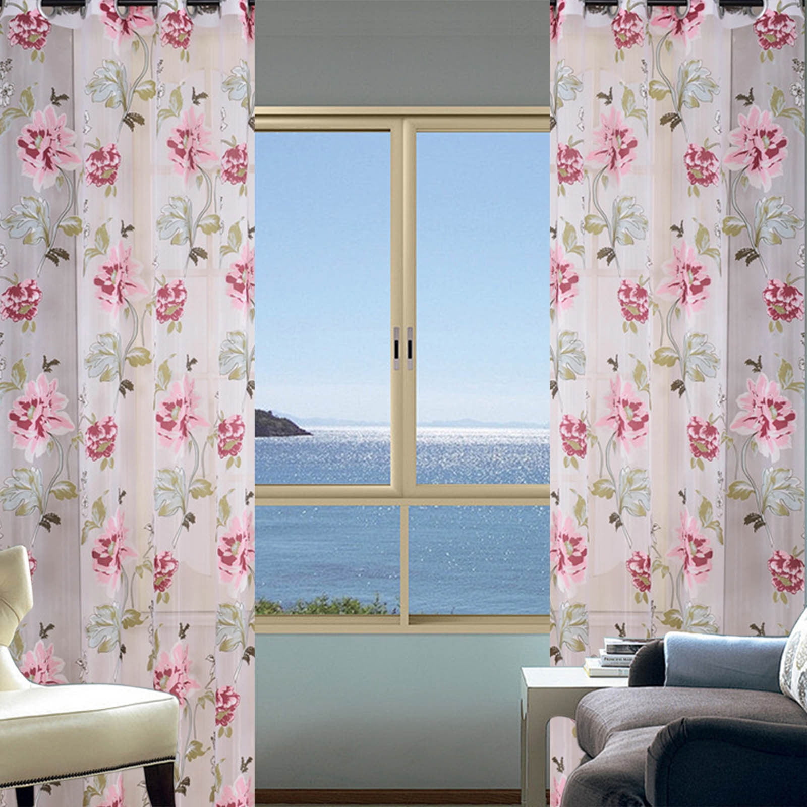 Short Sheer Curtains Linen Textured Bedroom Curtain Sheers Light Filtering Rod Pocket Voile Curtains for Living Room, 54 x 45 inches Long, Pink, Set of Panels
