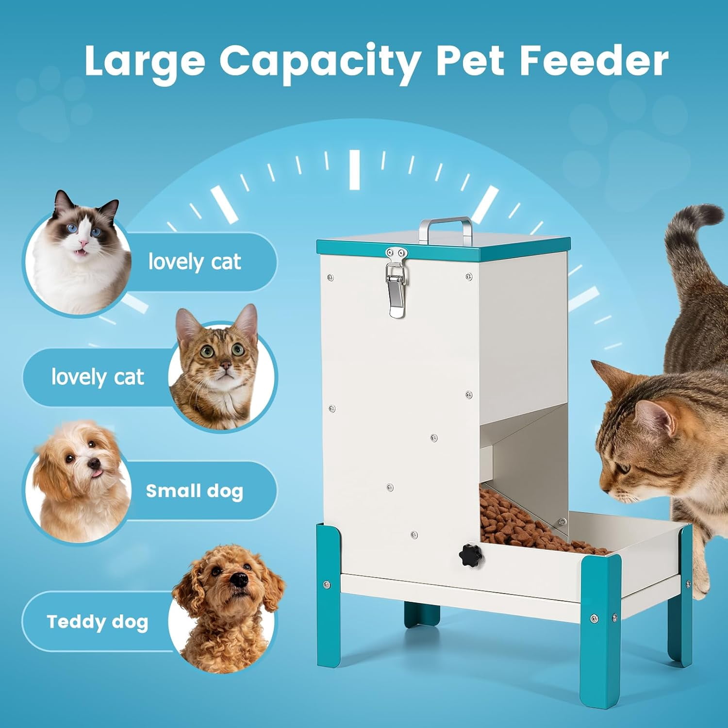 Automatic Cat Feeder 10L Gravity Dog Food Dispenser with Stand Removable Tray Raised Pet Feeder for Cats Dogs