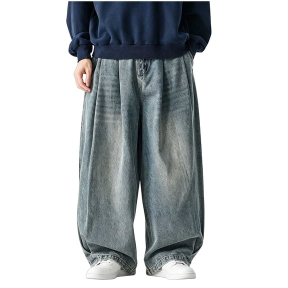 Gfyviroh Baggy Denim Pants for Men Casual Lightweight Big and Tall Trousers Trendy Streetwear Jeans with Pockets
