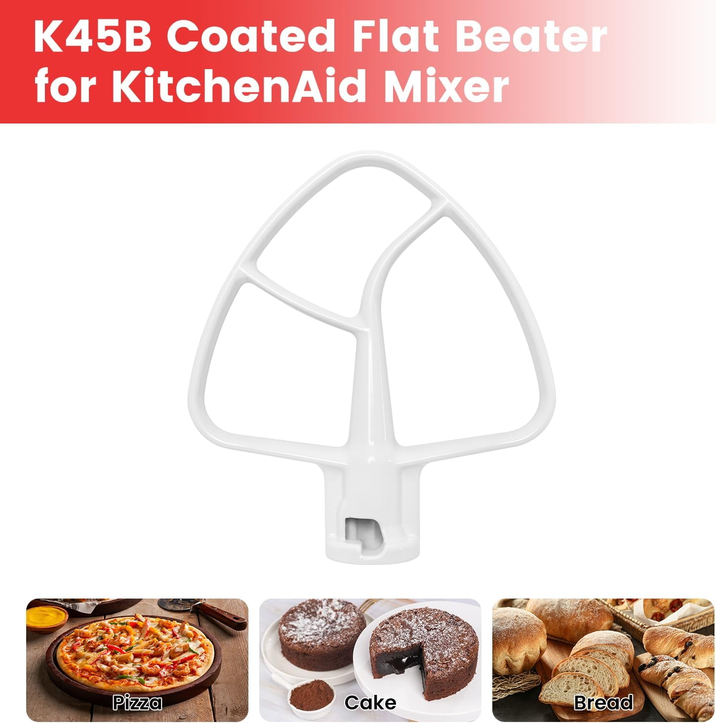 K45B Coated Flat Beater Replacement For KitchenAid 4.5 Qt Tilt-Head Stand Mixers - Compatible With Multiple Models