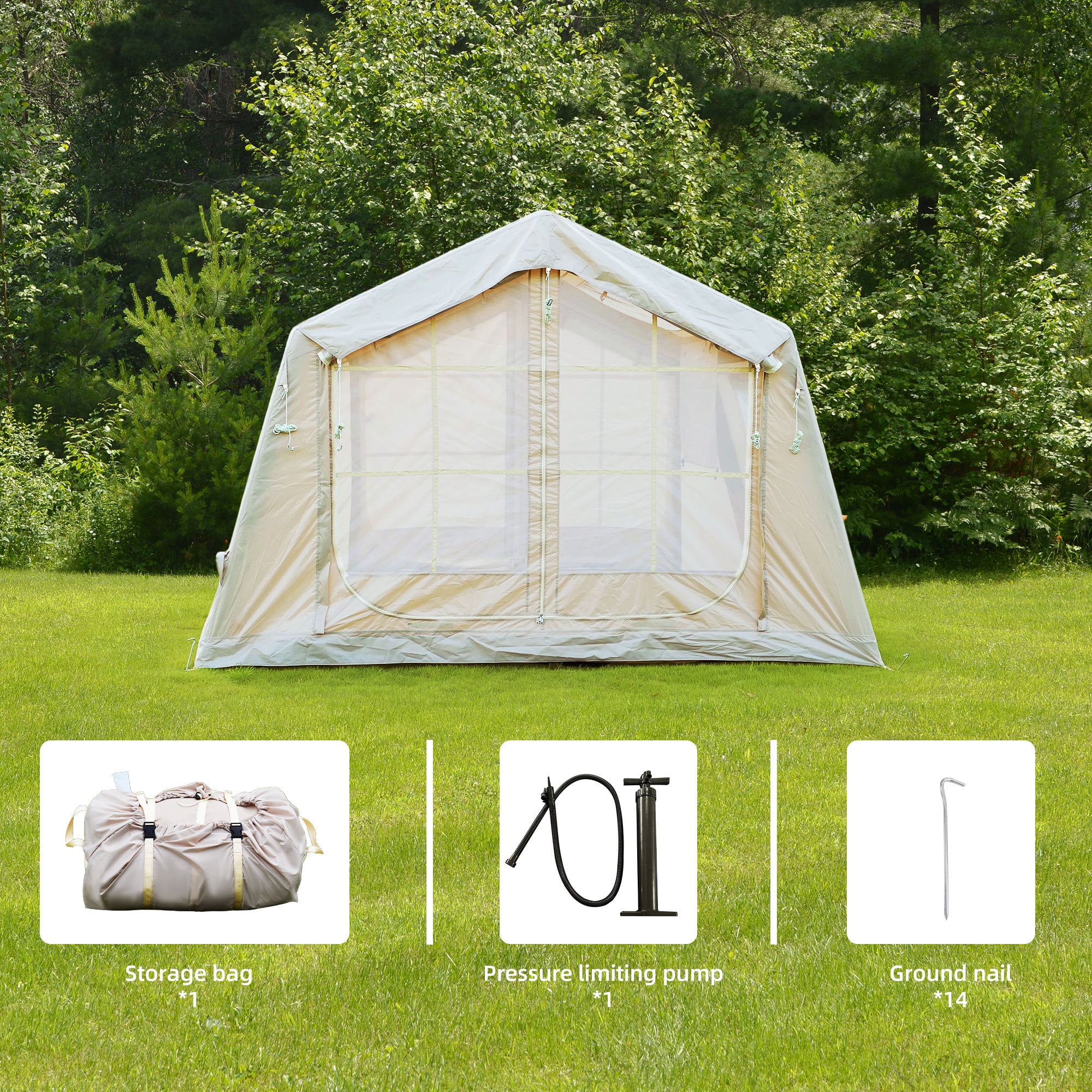 NOBOLEA Large Inflatable Tent 4-6 Person, 5-Min Quick Setup Blow Up Tent with Stove Jack & AC Port, Waterproof Oxford Tent with Air Pump for 4 Season Camping