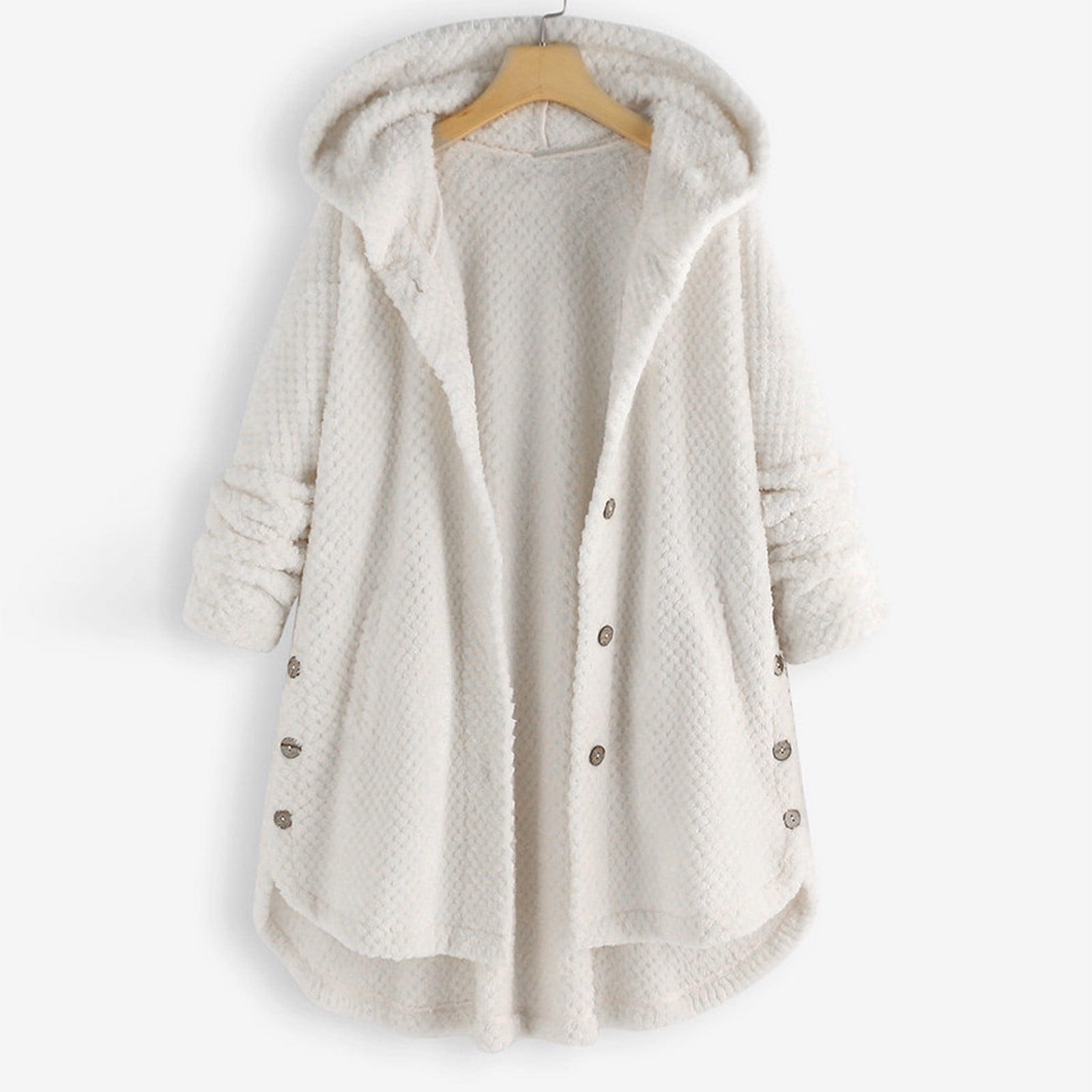 Women's Solid Color Fleece Hooded Cardigan Coat with Guam Ubuy