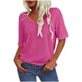thumbnail image 2 of YHAJDS Women's Basic T-shirts Short Sleeve Round Neck Solid Color Classic Casual Tee, 2 of 5