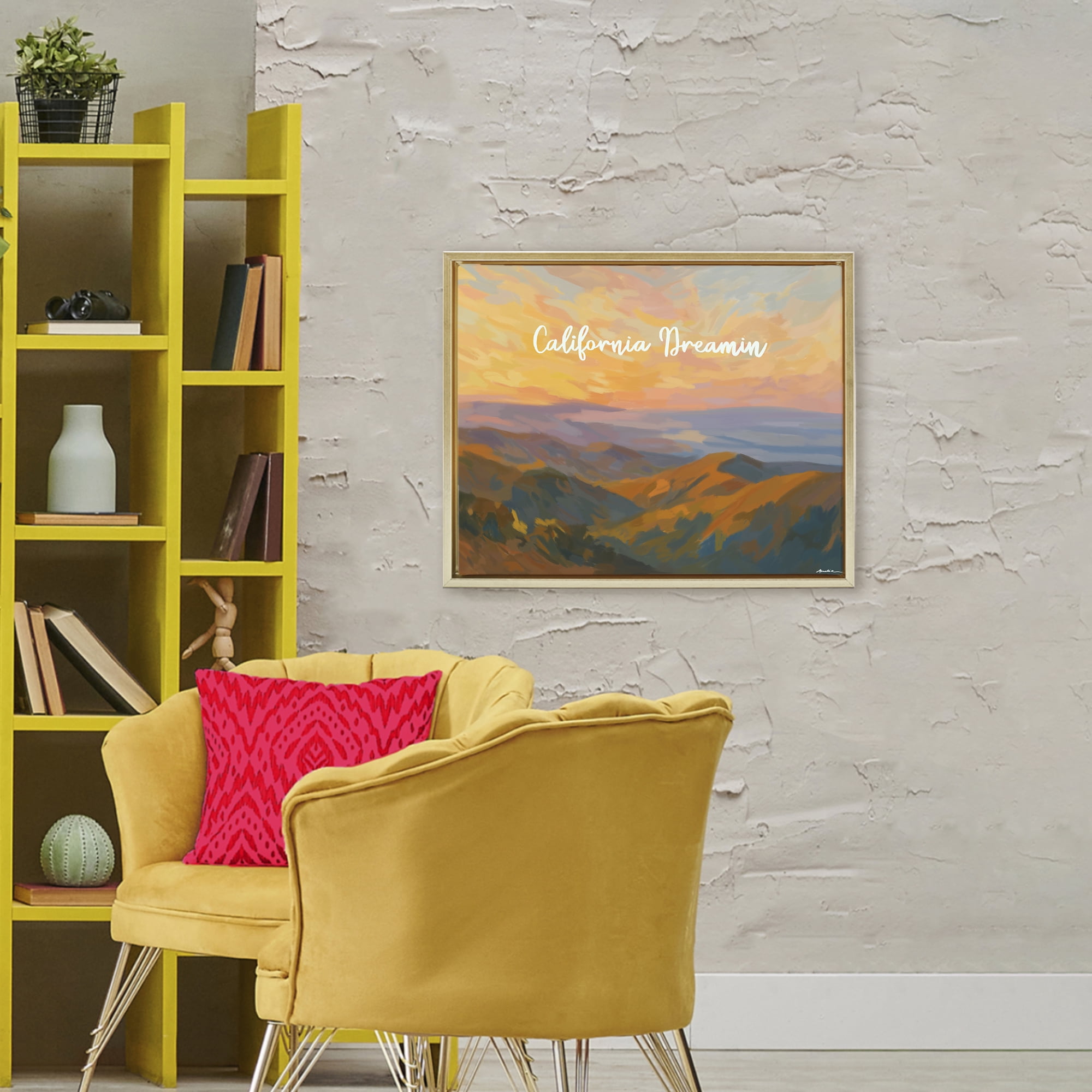 Stupell Industries California Dreamin' Mountains Gold Framed Floater Canvas Wall Art, design by Amelia Noyes