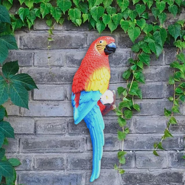 Adornos de Estatua en Pared Escultura de Pájaros Decoración Artesanía Figuras de Loros Artificiales para Exteriore , Patio , ROJO perfecl Estatua de loro