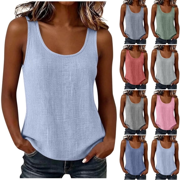VBVC Women's Cotton-Linen Crew Neck Tank Top , Ladies' Stretchy Soft Sleeveless Camisole , Summer Casual Workout Layering Tops For Women,Black,S-2XL