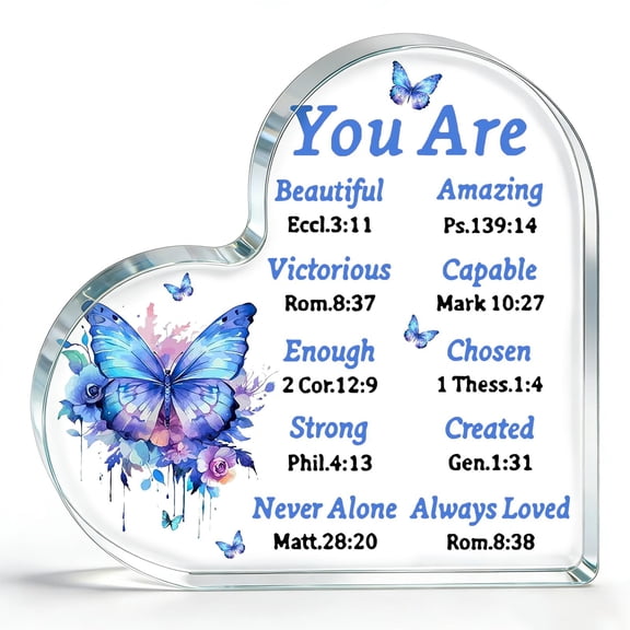 Christian Gifts for Women, Inspirational Bible Verse Acrylic Sign, Butterfly Religious Decor for Home, Faith based Gifts for Mom, Baptism Christmas Birthday Present for Her