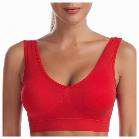 Kpoplk Women's Comfy Pullover Wireless Bra Seamless Bralettes No Underwire T Shirt Wirefree Wide Straps Sleep Everyday Bras Size S,Red