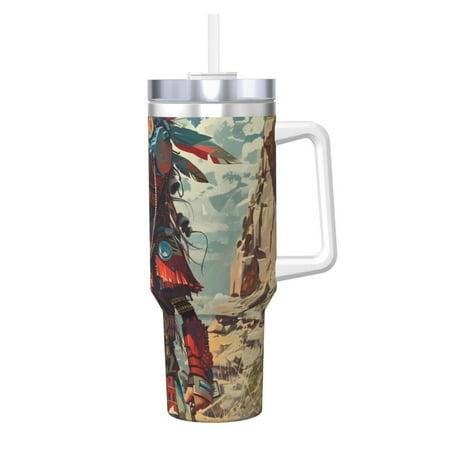 

Uemuo Tribal Futuristic Warrior Print 40oz Ice Bully With Handle And Straw Stainless Steel Vacuum Insulated Cup And 2 In 1 Straw Lid Insulated Travel Tumbler