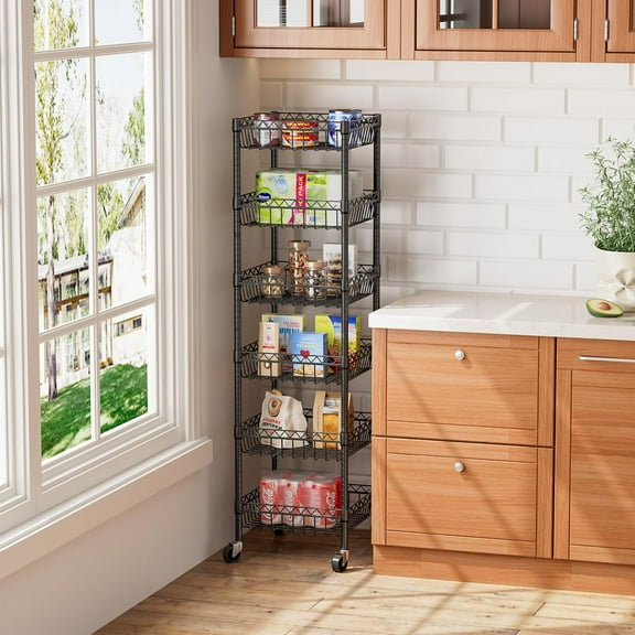 6-Shelf Metal Wire Storage Cart with Wheels for Kitchen Bathroom Closet Laundry Room Organization Black