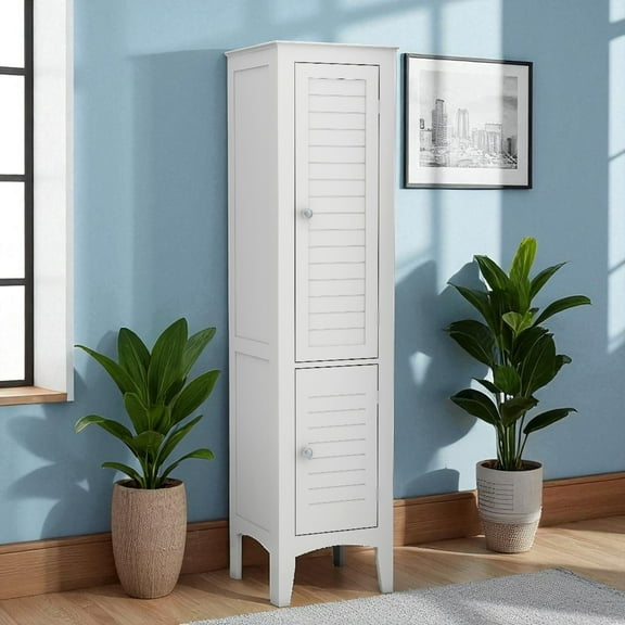 IVV 53"H Tall Narrow Storage Cabinet with 2 Doors & Adjustable Shelves, White Freestanding Tower Cabinet for Bathroom, Kitchen, Living Room