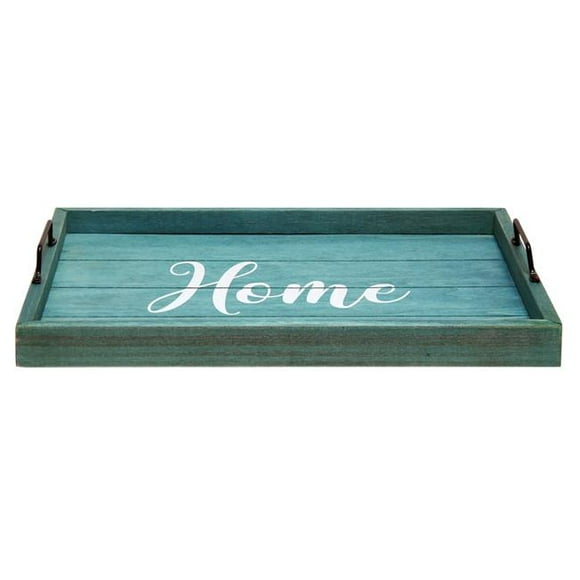 Elegant Designs 15.50 x 12 in. Blue Wash Home Decorative Wood Serving Tray with Handles