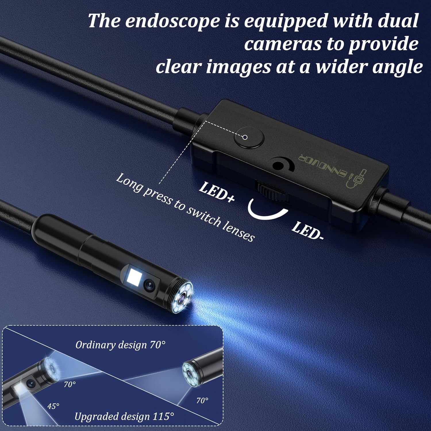 Endoscope Camera with Light, 1920P HD Borescope Camera with 8 Adjustable LED Lights, 16.4ft Semi-Rigid Snake Camera with Light, IP67 Waterproof 7.9mm Inspection Camera for iOS and Android