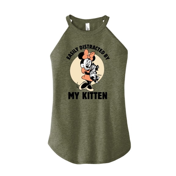 Disney Classics - Easily Distracted By Kittens Minnie - Juniors High Neck Tank Top
