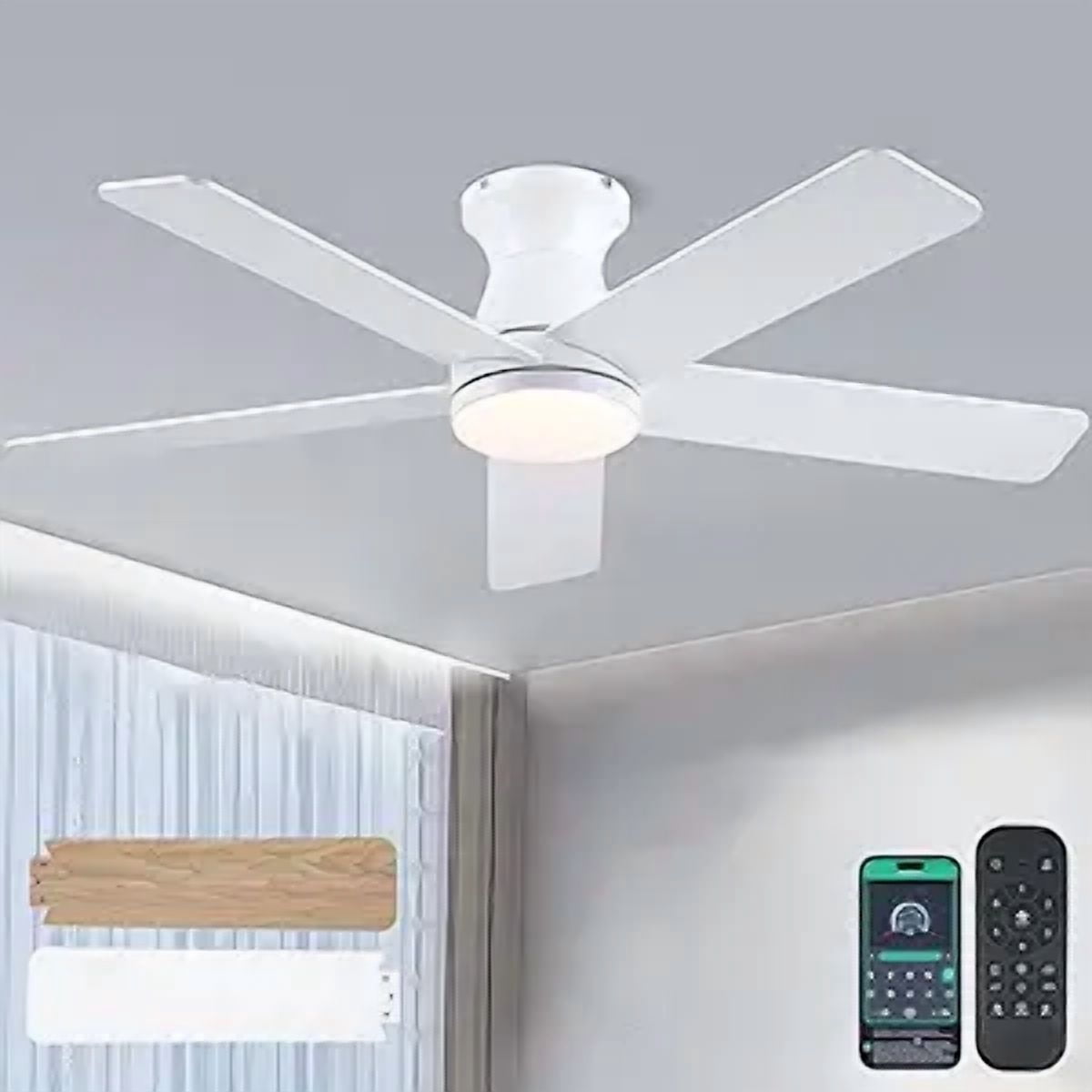 YIOSI 46'' Low Profile Ceiling Fan with LED Light, Quiet DC Motor, Remote Control, Reversible Flush Mount Fan for Indoor & Covered Outdoor Use
