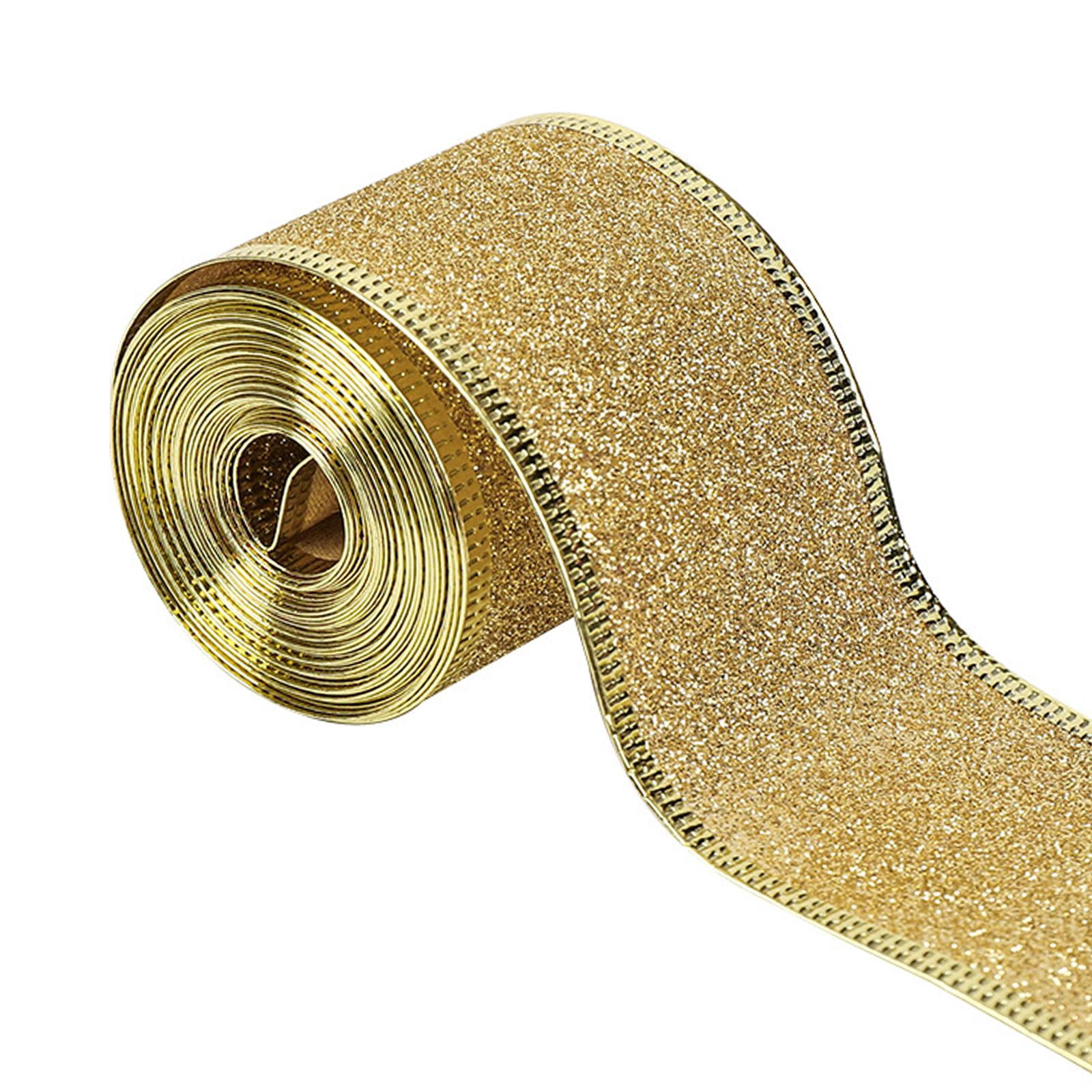 S SERENABLE 4x2inch x 90 Yards Christmas Wired Edge Ribbon Flexible for Christmas Projects Golden