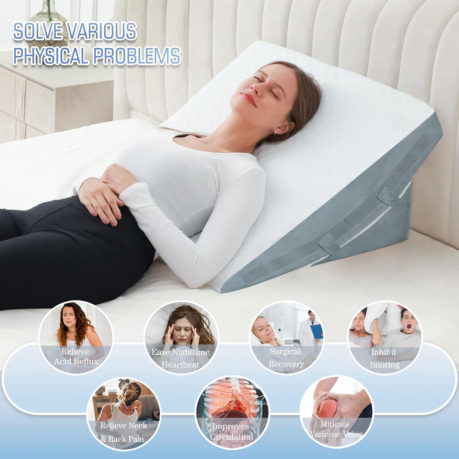 7.5 Inch Adjustable Bed Wedge Pillow for Sleeping, Memory Foam Triangle Wedge Pillow for After Surgery, Relieve Acid Reflux, Gerd, Snoring