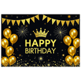 thumbnail image 2 of Black Background Happy Birthday Banner with Golden Crown Balloons and Bunting Party Decors Backdrop Photography Props for Birthday Party Celebration Photo Booth Event Decor, 2 of 8