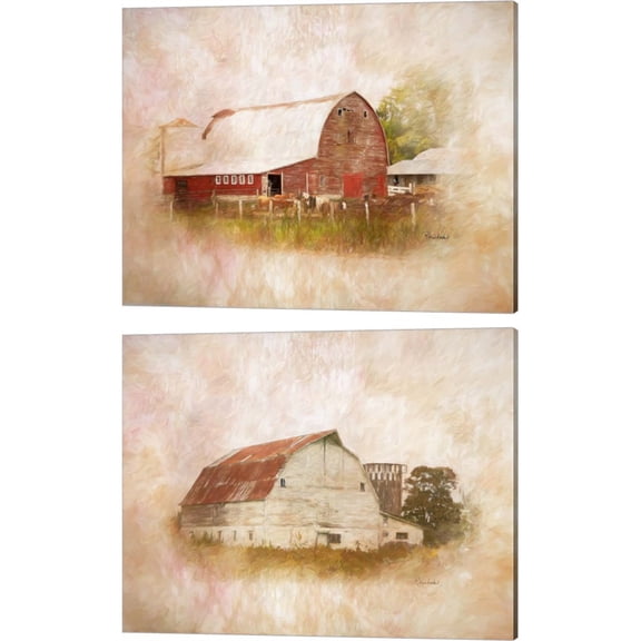 Great Art Now Sully's Barn & Somewhere in Missouri by Ramona Murdock 2 Piece Canvas Art Set Each 15"W x 12"H, Farm Art