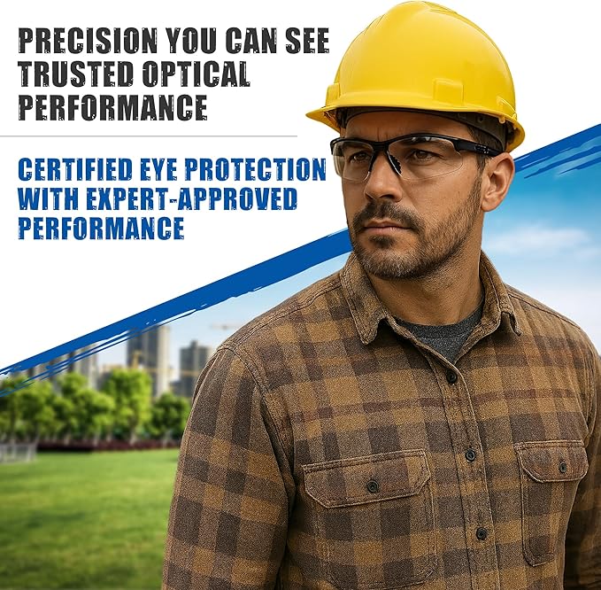 Mojave Clear Safety Glasses for Men/Women | ANSI Certified Eye Protection Glasses and Protective Eyewear | Anti-Scratch Coating and Wrap Around One-Piece Design Work Glasses - 12 Pack