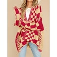 thumbnail image 5 of Long Sleeve Color Block Plaid Cardigan Oversized Knit Front Cardigan Jacket Women's Plaid Sweater, 5 of 6
