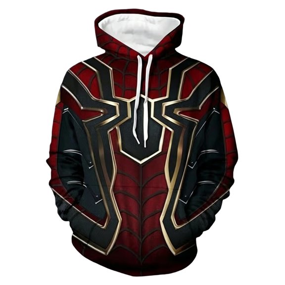 Unisex Spider Superhero Cosplay Hoodie, 3D Web Printed Long Sleeve Drawstring Hooded Sweatshirt Pullover for Halloween Party, Multicolor, 3XL