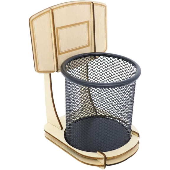 Basketball Pen Holder, Wooden Basketball Hoop Desk Organizers Creative Pen Holder Handmaded Wooden Basketballs Stand Pencil Organizer Basketballs Frame Shape for Desk Home Offices Supplies(Q)