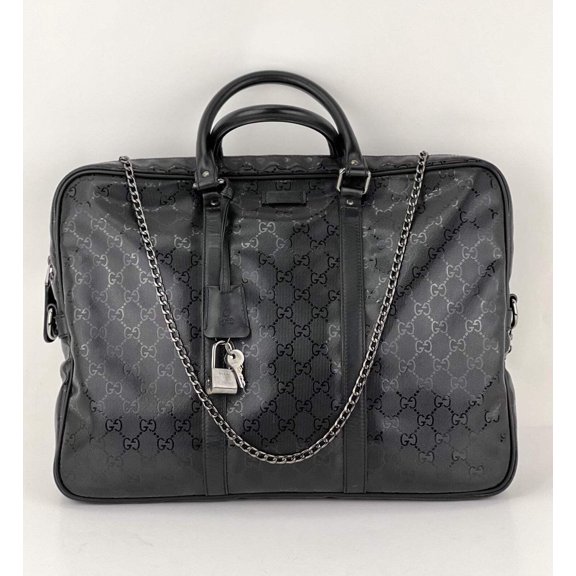 Gucci Briefcase GG Imprime Coated Canvas Black Monogram Business Bag Preowned