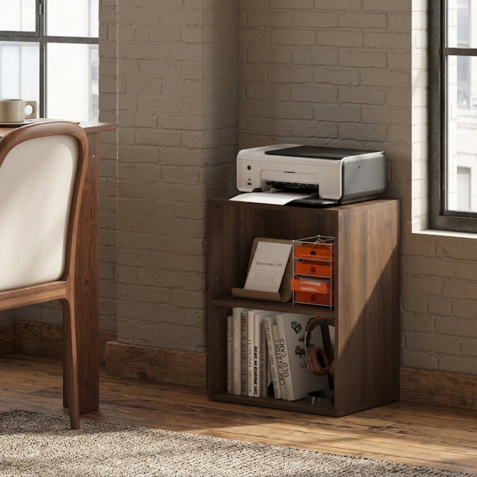 Furnibear 2-Cube Floor Standing Open Bookshelf with 5-Position Adjustable Shelf and Anti-Slip Foot Pads for Books Photos and Storage Boxes, Brown