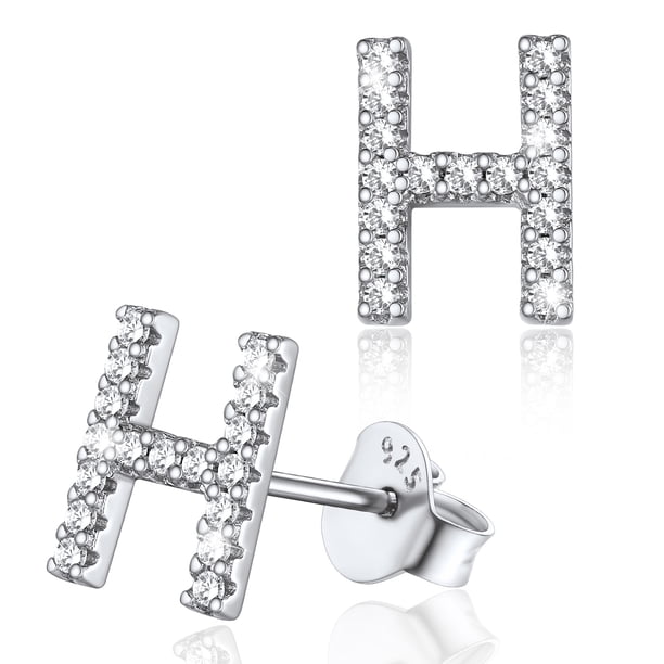 Pendientes pequeños de plata esterlina Silvora con inicial H