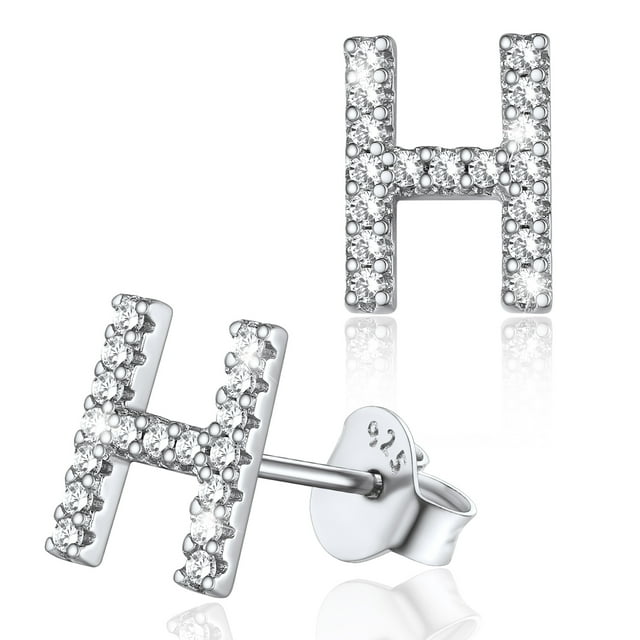 Pendientes pequeños de plata esterlina Silvora con inicial H