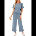 thumbnail image 2 of Traje de Dos Piezas para Mujer, para Viajes y Vacaciones, con Corta y Pantalones Anchos, Informal Azul L, 2 of 6