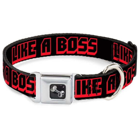 Buckle-Down Pet Collar, Dog Collar Metal Seatbelt Buckle, Like A Boss Black Red, 20 to 31 Inches 1.5 Inch Wide